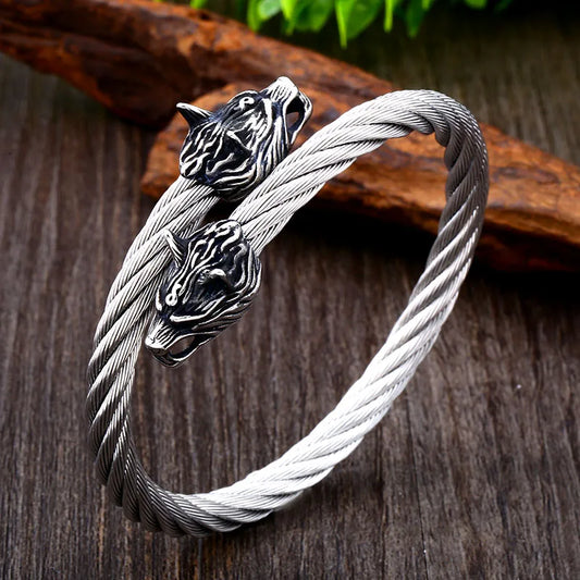 Viking Double Wolf Bracelet