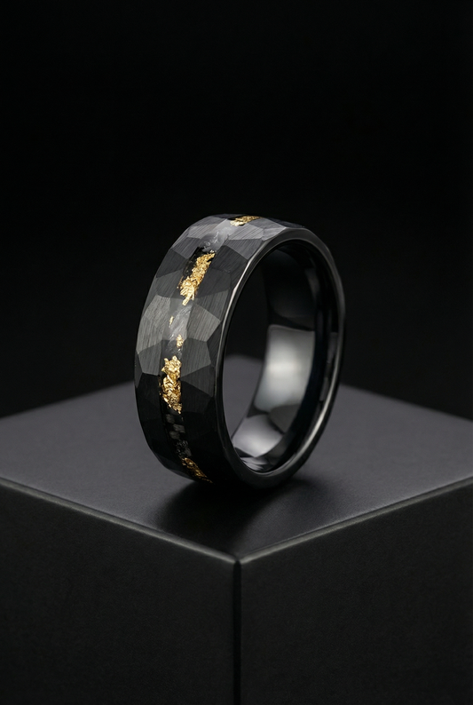 Soul Of Hel - Tungsten Gold Ring Inlaid With Gold Foil