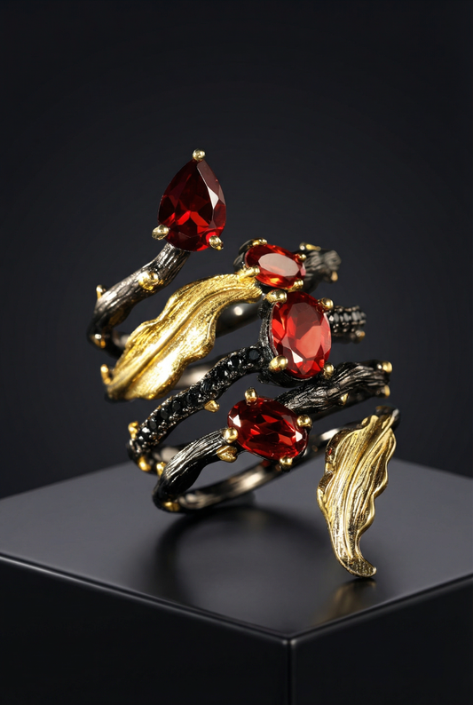 Fruit Of Youth - Sterling Silver Ring with inlaid Amethyst and Garnets