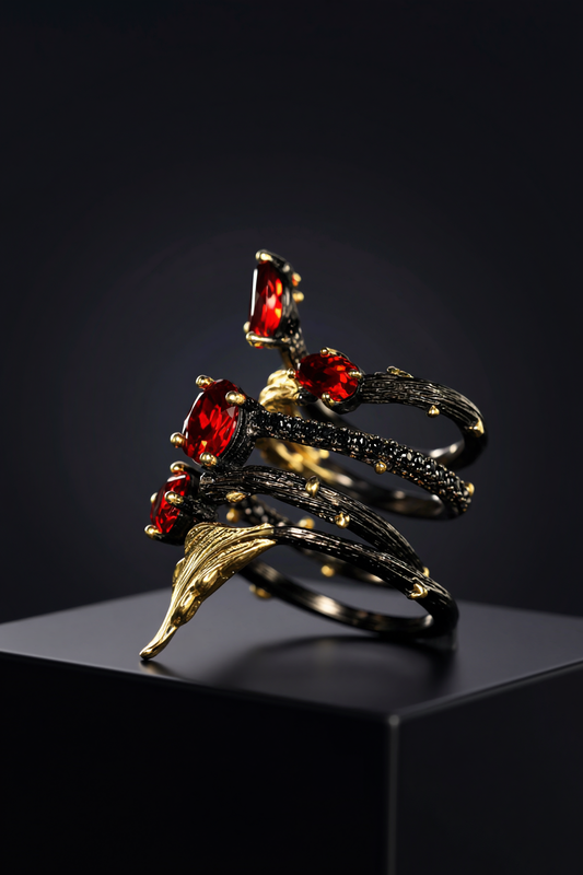 Fruit Of Youth - Sterling Silver Ring with inlaid Amethyst and Garnets