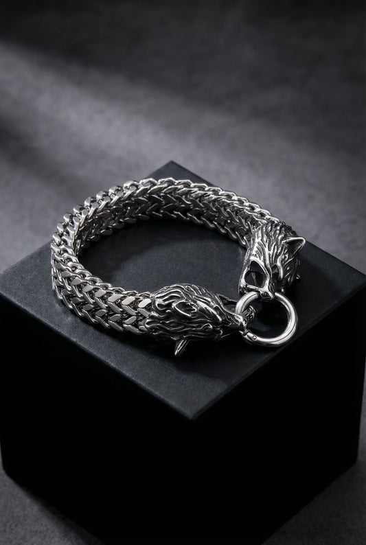 Fenrir's Bite - Stainless Steel Wolf Head Chain Pendant