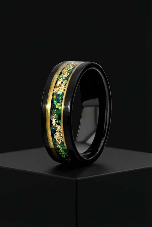 Trickster's Illusion - Black And Gold Tungsten Ring