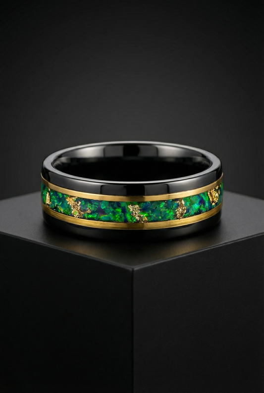 Trickster's Illusion - Black And Gold Tungsten Ring